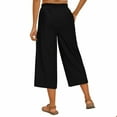 thumbnail image 4 of Lenpel Capri Pants for Women Elastic High Waisted Pull on Side Split Wide Leg Cropped Pants Dressy Casual Palazzo Capris, 4 of 7