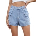 thumbnail image 3 of Meichang Cargo Jean Shorts for Women High Elastic Waisted Casual Summer Denim Shorts Straight Leg Loose Baggy Y2K Distressed Cargo Denim Shorts with Pockets, 3 of 7