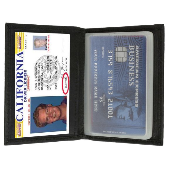 RFID Blocking Black Genuine Leather Business Card Holder, Clear Sleeves Organizer Wallet