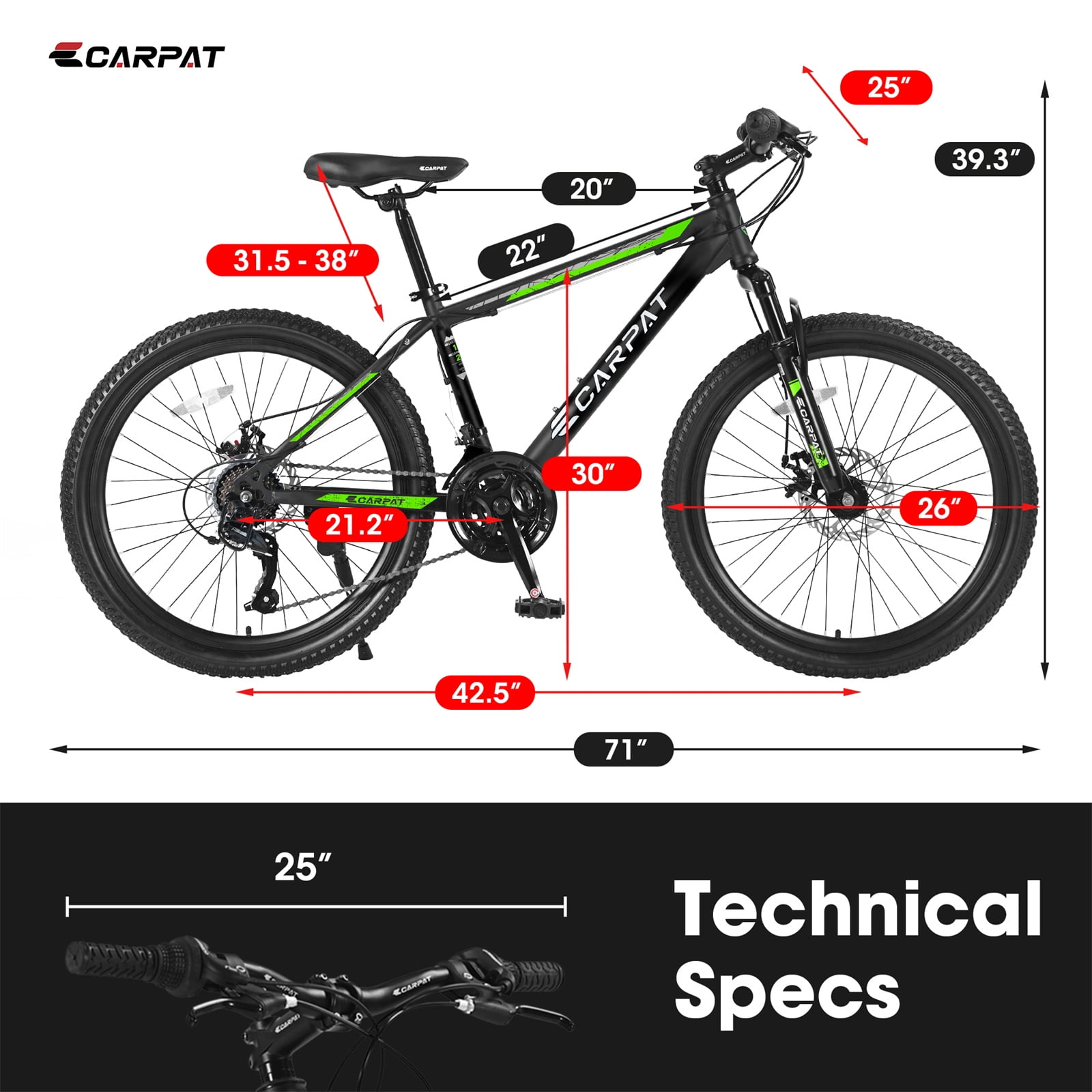 26" Women's Mountain Bikes 21-Speed Mountain Bicycle with Disc Brakes, Green