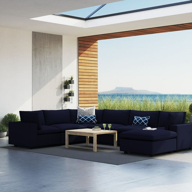 Modway Commix Sectionnel de Mobilier de Patio Extérieur Sunbrella 7 Pcs, Bleu Marine
