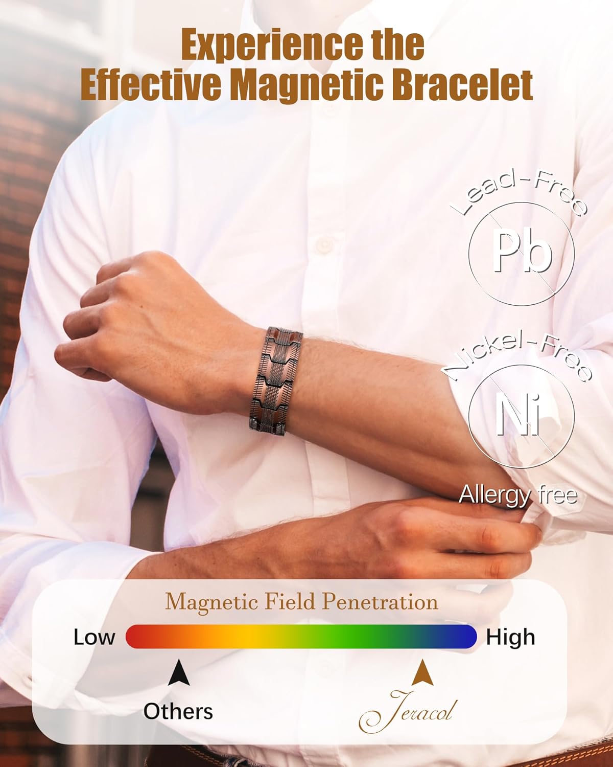 Wollet 3X Copper Magnetic Bracelet Ring for Men 3500 Gauss Magnets, Adjustable Copper Jewelry Gift Set of 2