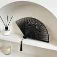 thumbnail image 5 of EDhome Portable Silk Cloth Folding Fan, Sturdy Bamboo Frame Antique Style Fan with Tassel, Unique Gifts Decorative Hand Fan for Stage Wedding Home Use, C, 5 of 6