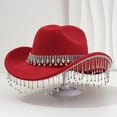 thumbnail image 2 of Aocisk Stylish Western Cowboy Hat For Women Men With Large Round Gemstone Rhinestone Fringe Decorations Ideal Party Event Accessory Red One Size, 2 of 3