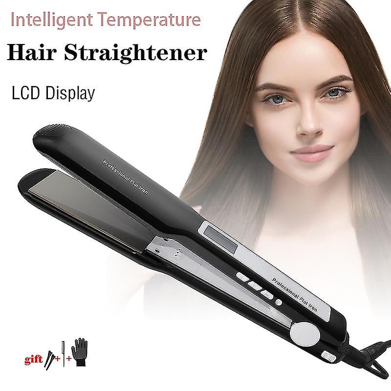Professional Ceramic Coating Hair Straightener Flat Iron Lcd Display Intelligent Temperature Control System Black