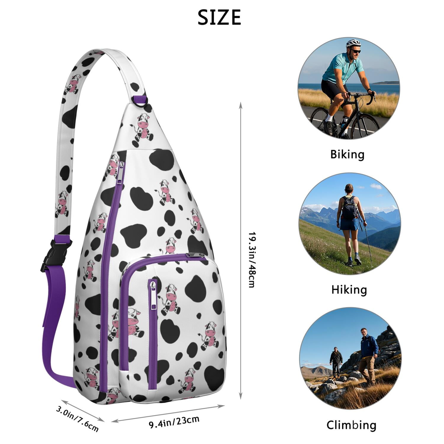 Vintage Highland Cow Print Sling Backpack – Cute Farmhouse Floral Cow Crossbody Bag for Women & Men, Lightweight Hiking Daypack