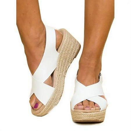 

Women Wedge Platform Sandals Espadrille Slingback Ankle Buckle Peep Toe Summer Shoes