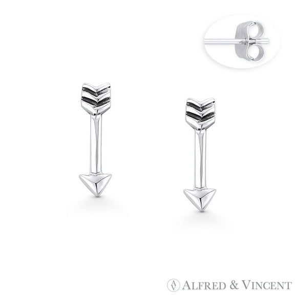 Arrow & Quill Archery Charm Stud Earrings in Oxidized .925 Sterling Silver
