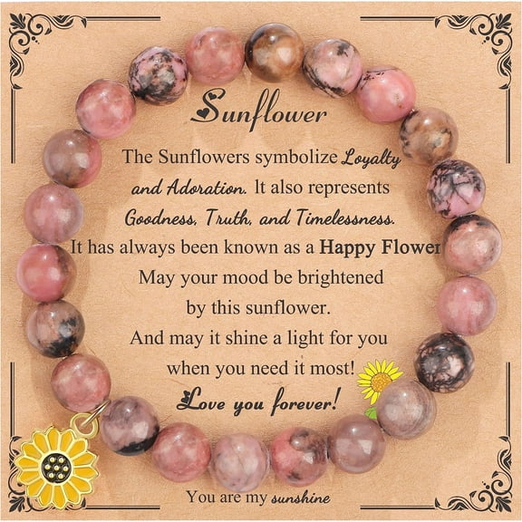 Sunflower Gift for Women Inspirational Bracelet for Mom Daughter Grandma Nana Granddaughter Niece Aunt Best Friends Healing Bracelet Elastic Amethyst Pink Mother's Day Christmas Jewelry