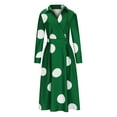 thumbnail image 4 of IROINNID Maxi Dress for Women Turn-down Collar Long Sleeve Waist Printed Long Dresses ,Green, 4 of 6