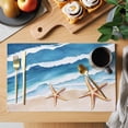 thumbnail image 2 of Blue Coastal Placemats Set of 4 Summer Beach Waves Nautical Starfish Place Mats Indoor Wipeable Table Mats Washable Cloth Dining Table Placemats for Kitchen Holiday Party Home Decor 13x19 Inch, 2 of 9