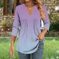 thumbnail image 2 of 3/4 Sleeve Shirts for Women Pleated Dressy V Neck Casual Business Blouses Gradient Color Loose Trendy Tunic Tops S-2XL, 2 of 6