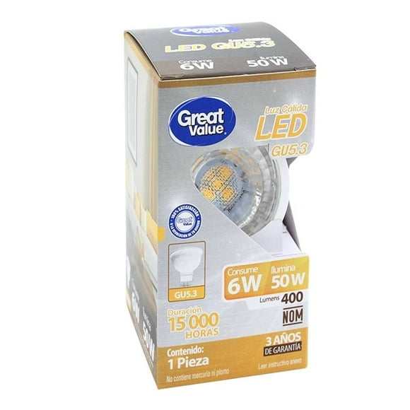 Foco LED Great Value GU5.3 Luz Cálida 6 W
