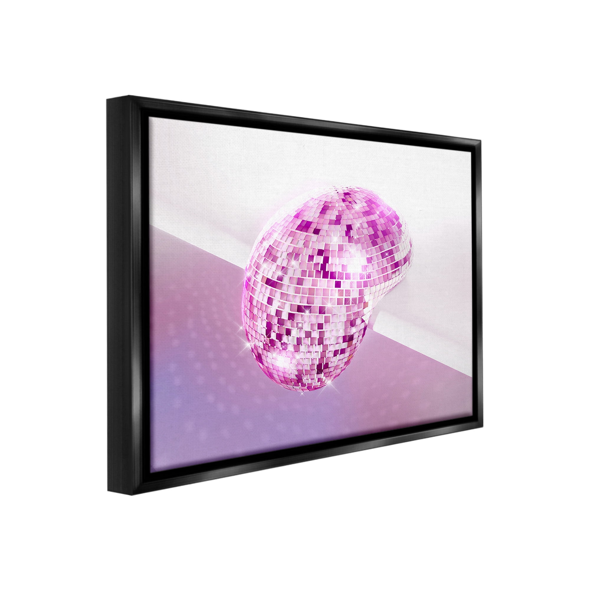 Stupell Industries Purple Melting Disco Ball Abstract Painting Black Floater Framed Canvas Art Print Wall Art, 21 x 17