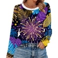 thumbnail image 2 of Womens Mardi Gras Shirts Sparkly Feathers Print Crew Neck Graphic Tee Mask Print Long Sleeve Holiday Tops Black 2XL, 2 of 6