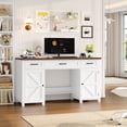 thumbnail image 2 of Homfa 59.1" White Computer Desk with Outlet, Thinken Study Writing Desk with 3-Drawer and Door Shelf for Home Office Living Room, 2 of 7