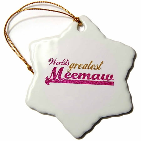 3dRose Worlds Greatest Meemaw - pink and gold text - Gifts for grandmothers - Best grandma nickname, Snowflake Ornament, Porcelain, (Nicknames For Best Friends)