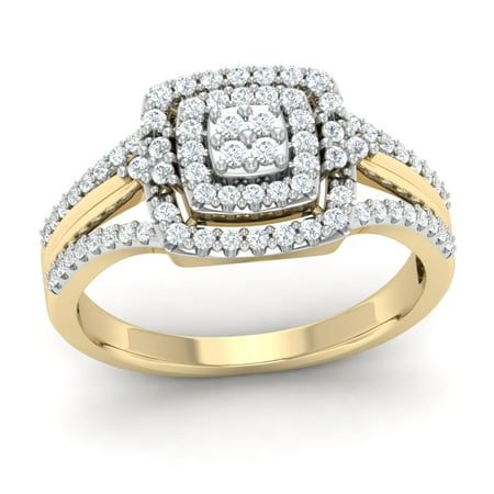 10K Yellow Gold 0.50 Ct Round Cut Natural Diamond Halo Engagement Ring I2