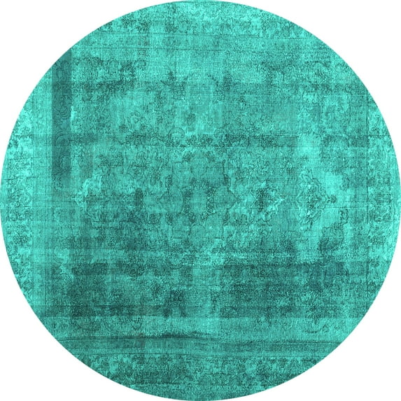 Ahgly Company Machine Washable Indoor Round Abstract Turquoise Blue Contemporary Area Rugs, 6' Round