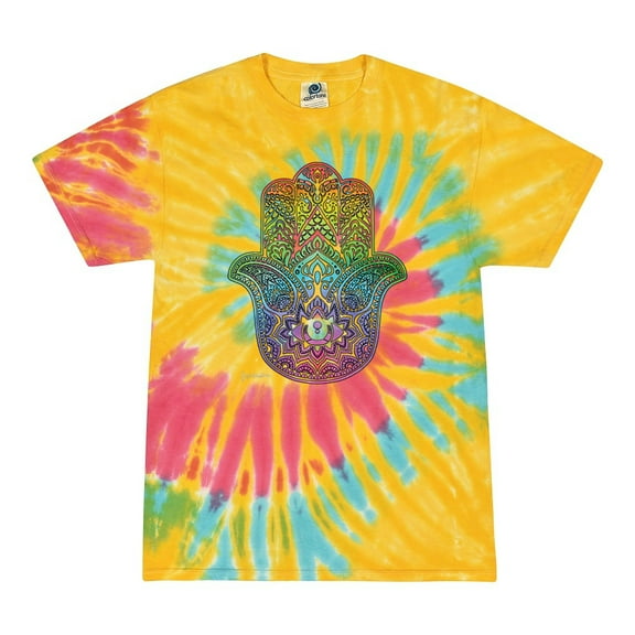 Wild Bobby, Colorful Rainbow Hamsa Symbol Spiritual Yoga, Pop Culture, Tie-Dye Tees, Aurora, X-Large