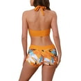 thumbnail image 3 of INSPIRE CHIC Women's Leaf Print Color Block Bikini Sets, 2 Piece Halter Top Boyshorts Bottom Swimwear Bathing Suits X-Small Orange, 3 of 5