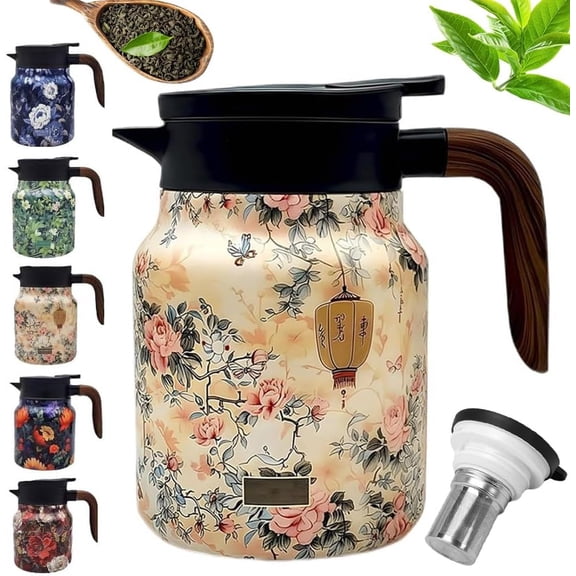Infinite Teapot Tea Pot, Vintage Floral Teapot with Built in Infuser for Hot Drinks, Stainless Steel Maker for Loose Leaf Tea Hot Keeping, Unique Cute Kettle Pot Warmer(#B,35oz/1000ml)
