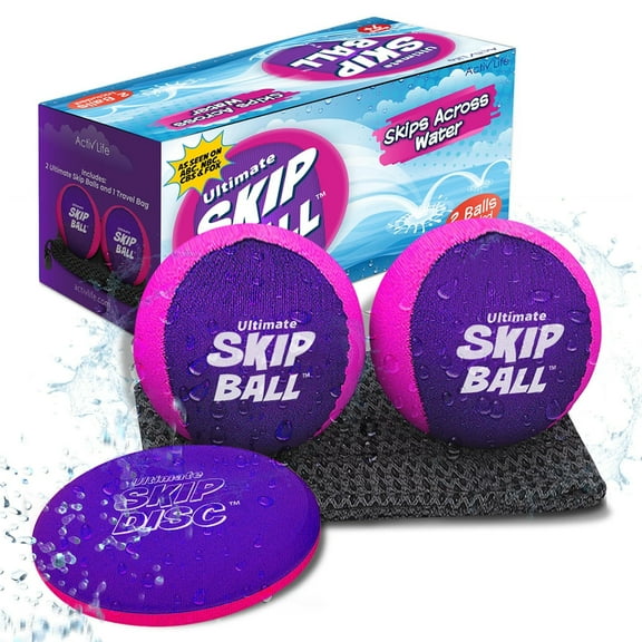 Activ Life Water Ball Set of 2 Skip Bouncing Beach Balls for Kids with Disc Pink Purple