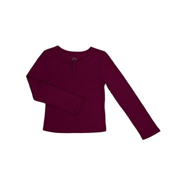 Wonder Nation Girls Long Sleeve Waffle Henley Knit Top, Sizes 4-18 & Plus