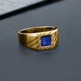 thumbnail image 3 of Gem Stone King 2.20 Ct 7X7mm Princess Blue Created Sapphire 18K Yellow Gold Plated Silver Men's Ring (Size 13), 3 of 3