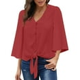thumbnail image 5 of luvamia Ladies Casual V Neck Shirts 3/4 Sleeve Blouses Button Down Shirts Cranberry Size XL, 5 of 9