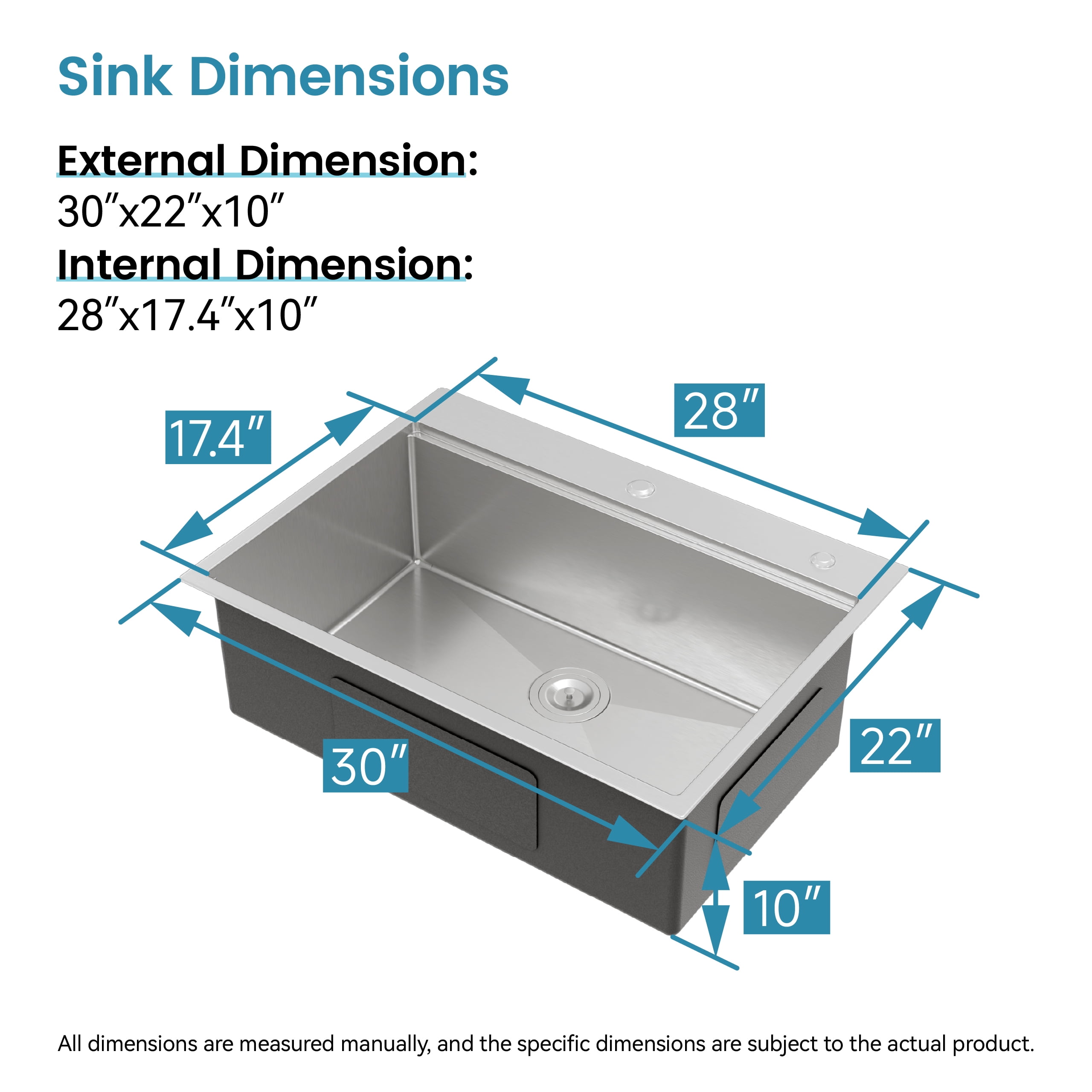 Izzovium 30"x22" Single Bowl Stainless Steel Kitchen Sink, Overmount Brushed Gray with Cutting Board & Colander, 20 Gauge 304 Steel, Sound Absorbing & Drain Grooves