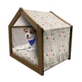 thumbnail image 1 of Cartoon Pet House, Square Checkered Pattern Cat Cow Sleeping Girl Ornamental Milk Bottle Drawing, Outdoor & Indoor Portable Dog Kennel with Pillow and Cover, 5 Sizes, Multicolor, by Ambesonne, 1 of 5