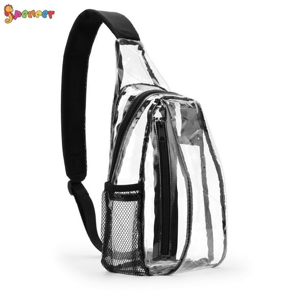 Spencer Clear Sling Bag for Women & Men - Stadium Approved Mini PVC Crossbody Shoulder Bag Casual Chest Backpack for Hiking, Camping (14.2*6.3*3.1 inch)