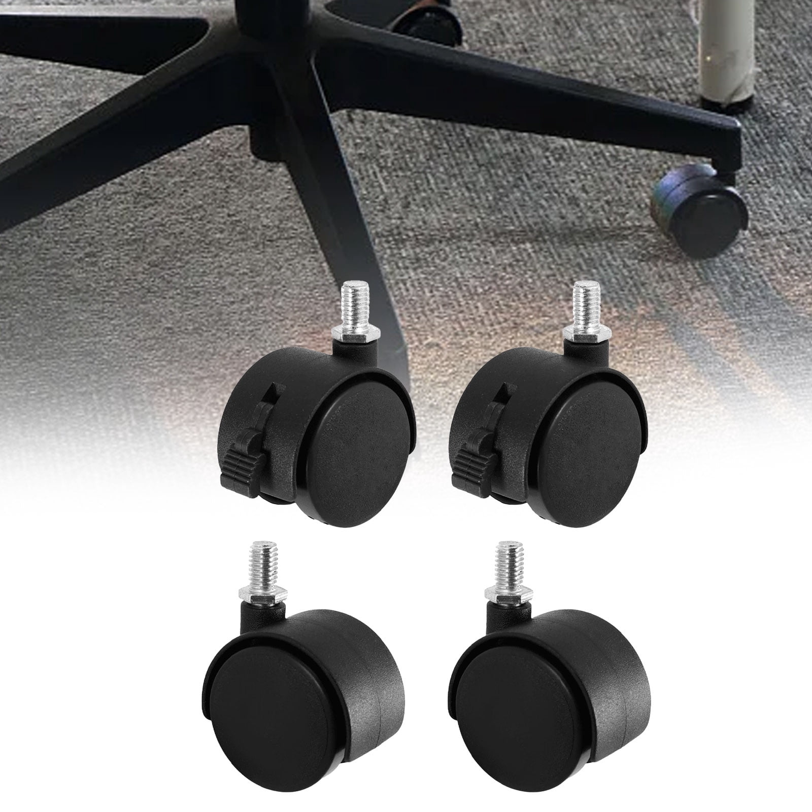 YWIYIUD 24 Pcs 1.6 Inch Swivel Stem Caster Wheels Replacement Casters, Stem Caster Wheels, Chair Wheels Twin Caster Wheels with Locking Brake