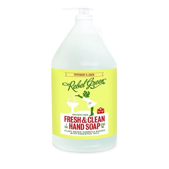 Rebel Green Liquid Hand Soap - Moisturizing Natural Bathroom & Kitchen Liquid Soap - Gentle Household Hand Wash with Fresh Peppermint & Lemon Scent - (1 Gallon Refill Bottle)