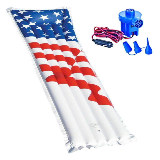 Swimline 72" American Flag Swimming Pool Raft Float + 12-Volt Electric Air Pump
