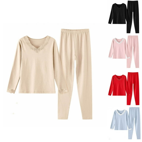 Plus Size Pajama Set Women's Casual Lounge Cozy Long Sleeve Long Pants 2pcs Sets Solid Color V-Neck Sleepwear Comfy Pajamas