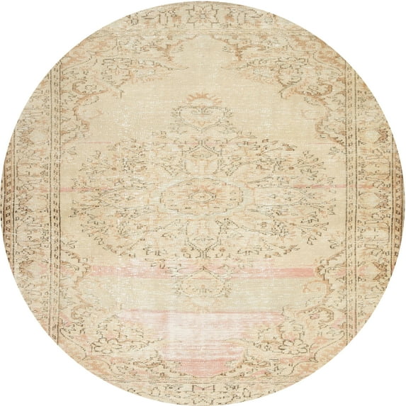 Ahgly Company Indoor Round Contemporary Deep Peach Orange Abstract Area Rugs, 6' Round