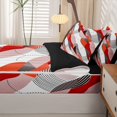 thumbnail image 5 of Homewish Boho Red Gradient Zipper Twin Comforter Sets with Fitted Sheet and 2 Pillowcases,Aesthetic Lines Zipper Bedding Set,Black Reversible,4pcs, 5 of 8