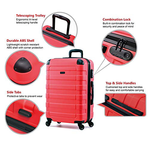 Hipack Prime Suitcases Hardside Luggage with Spinner Wheels, Red, 3-Piece  Set (20/24/28)