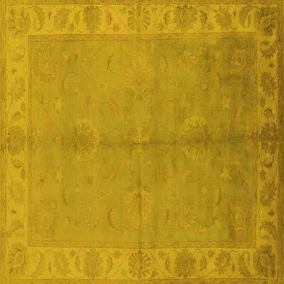Ahgly Company Indoor Square Oriental Yellow Traditional Area Rugs, 5' Square