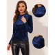 thumbnail image 2 of Camiseta casual de manga larga Allegra K terciopelo Azul oscuro XL, 2 of 4