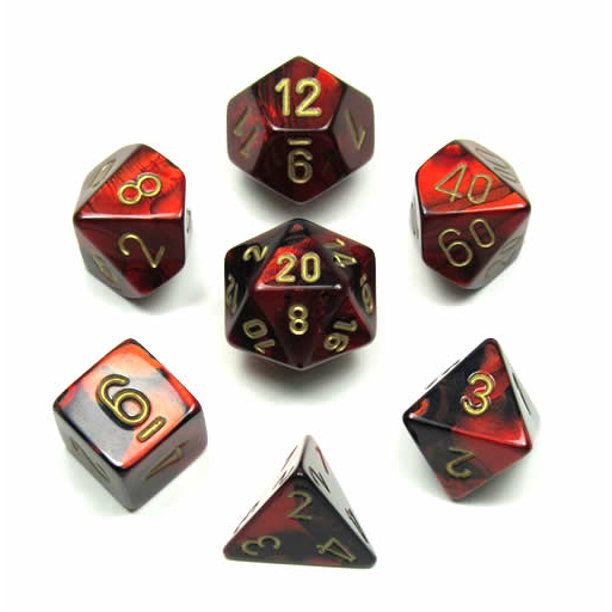 RPG Dice Set of 7 - Gemini Black-Red with Gold