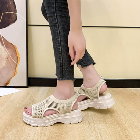 

PEASKJP Women s Slides Women Round Toe Wedges Open Toe Comfortable Comfortable Sandals Flat Sandals White 7
