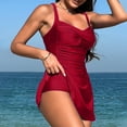 thumbnail image 4 of MIXUE Swim Suits for Women Solid Color Two Piece Split Skirt Style Shorts Two Piece Set Swimwears Beachwear,Red,XXL, 4 of 7