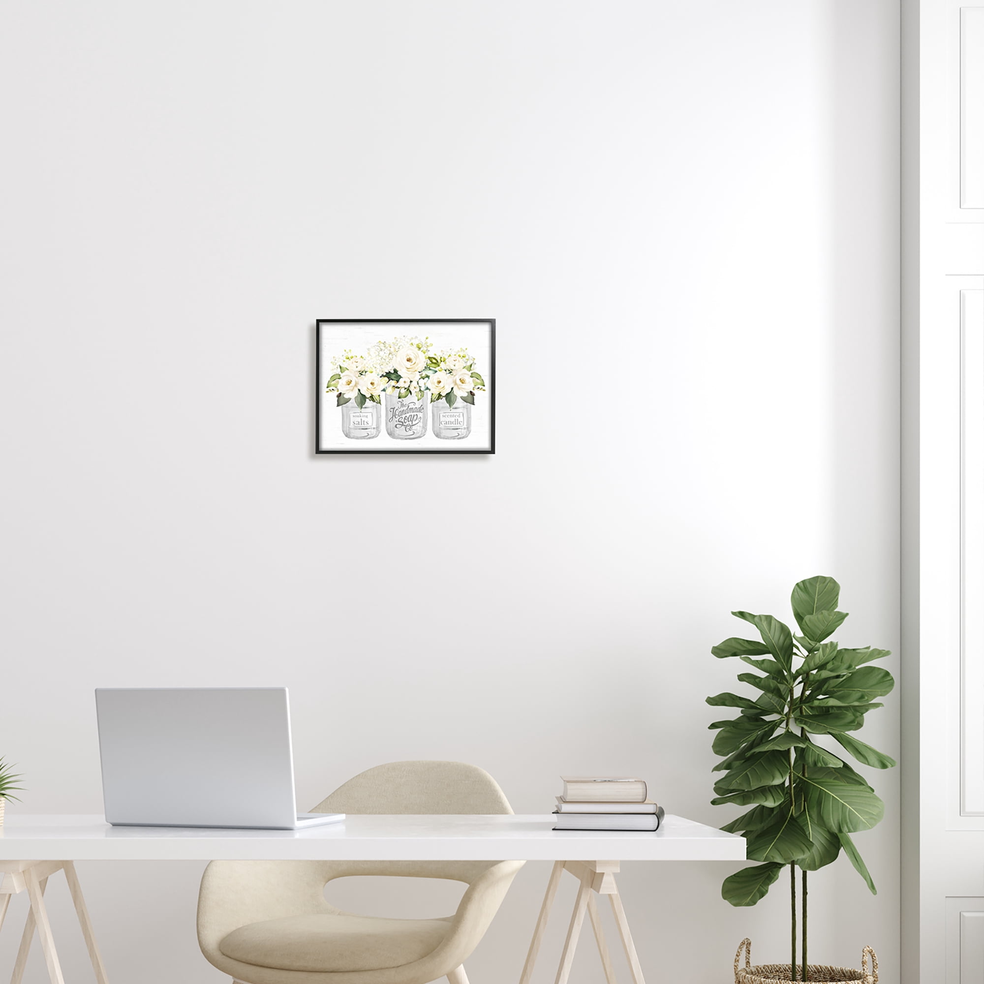 Stupell Industries White Roses Blooming Country Rustic Candle Jars Graphic Art Black Framed Art Print Wall Art, Design by Lettered and Lined