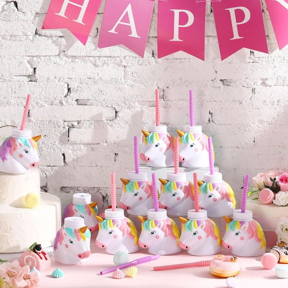 24 Set Unicorn Birthday Party Favor Gift Cups with Straws