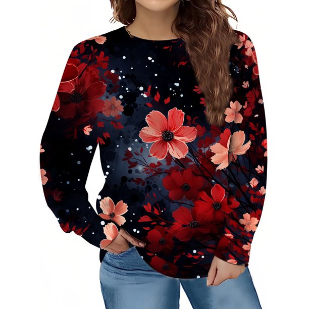 Gibobby Casual Sudadera para Mujer Sudadera suelta casual de manga larga con cuello redondo para mujer blusa grande de manga larga(Negro,XL)