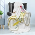 thumbnail image 4 of Vintage Soft Flannel Fleece Throw Blanket, Watercolor Style Effect Bicycle Leaves and Flowers in the Basket Pattern, Cozy Plush for Indoor and Outdoor Use, 50" x 70", White and Yellow, by Ambesonne, 4 of 5