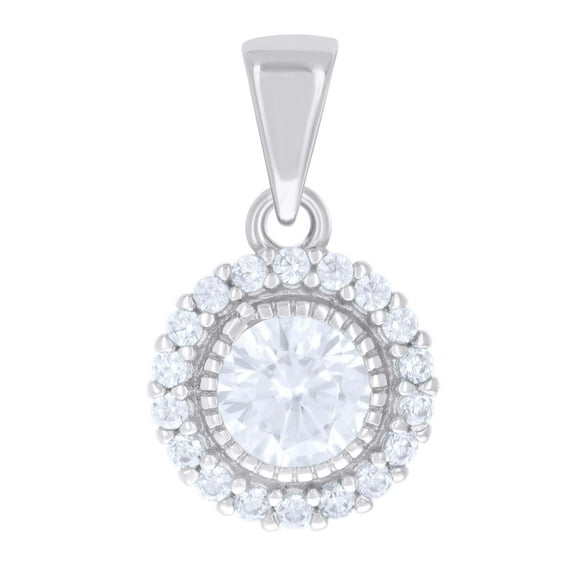 925 Sterling Silver Round Solitaire Cubic Zirconia Women's Milgrain Halo Circle Pendant CZ Charm